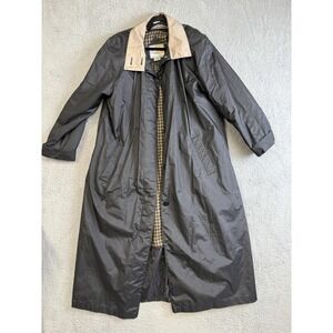 Vintage Current Seen Coat Mens Large Black Trench Plaid Lined Rain Overcoat 90s